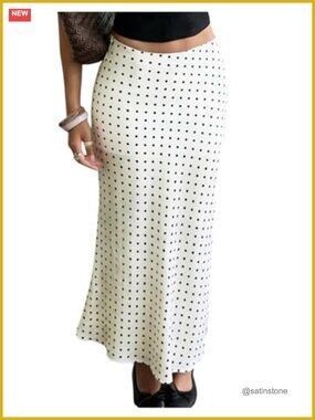 Polka Dot Fishtail Long Skirt - Dressy Casual Summer